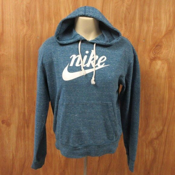 NIKE Sportswear Gym Vintage Hoodie Sz S Space Dye Blue CJ1691 Center Swoosh Logo - Picture 2 of 12